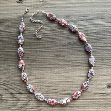 Load image into Gallery viewer, Cobblestone Midnight Beaded Necklace, 1 strand Chunky statement necklace, big beaded necklace jewelry, purple white black coral pink red