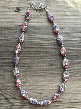 Load image into Gallery viewer, Cobblestone Midnight Beaded Necklace, 1 strand Chunky statement necklace, big beaded necklace jewelry, purple white black coral pink red