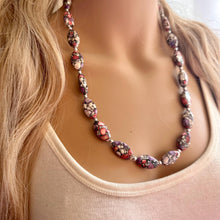 Load image into Gallery viewer, Cobblestone Midnight Beaded Necklace, 1 strand Chunky statement necklace, big beaded necklace jewelry, purple white black coral pink red