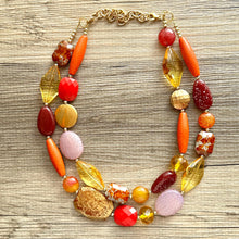 Load image into Gallery viewer, Fall Colors chunky necklace, brown beaded jewelry, resin beaded Mocha necklace, yellow beaded maroon cinnamon orange red champagne