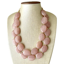 Load image into Gallery viewer, Neutral Gold Chunky Statement Necklace, multi Strand Beaded Jewelry Champagne gray glass jewelry, 2 strand chunky bib crackle fall necklace