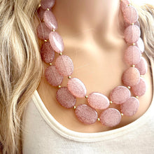 Load image into Gallery viewer, Neutral Gold Chunky Statement Necklace, multi Strand Beaded Jewelry Champagne gray glass jewelry, 2 strand chunky bib crackle fall necklace