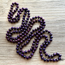 Load image into Gallery viewer, Eggplant Jelly Glass Bead Chunky Statement Necklace, long glass jewelry beaded necklace, layering necklace purple shiny metallic long