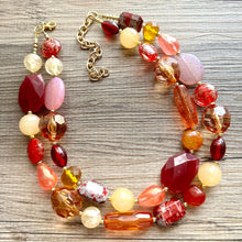 Load image into Gallery viewer, Cranberry Chunky Statement Necklace, Double Strand Beaded Jewelry, berry maroon jewelry, bridesmaid wedding bib resin coral yellow orange