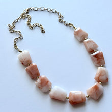 Load image into Gallery viewer, Masai Mara chunky necklace, Wanderlust Collection beaded jewelry, resin beaded Ombré necklace, tan champagne coral peach
