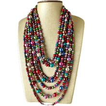 Load image into Gallery viewer, Rainbow Pearl Statement, pearl jewelry, silver chain, 8 strand bib chunky necklace, rainbow red orange yellow green blue purple pink