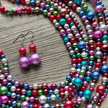 Load image into Gallery viewer, Rainbow Pearl Statement, pearl jewelry, silver chain, 8 strand bib chunky necklace, rainbow red orange yellow green blue purple pink