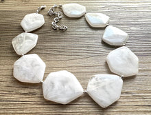Load image into Gallery viewer, White Chunky Statement Necklace, Big beaded jewelry, Single Strand bib Statement, bridal bridesmaid wedding silver earrings