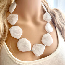 Load image into Gallery viewer, White Chunky Statement Necklace, Big beaded jewelry, Single Strand bib Statement, bridal bridesmaid wedding silver earrings