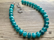 Load image into Gallery viewer, Emerald Candy Statement Necklace, resin chunky multi-strand jewelry, deep royal green necklace, single strand silver necklace thick layering