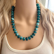Load image into Gallery viewer, Emerald Candy Statement Necklace, resin chunky multi-strand jewelry, deep royal green necklace, single strand silver necklace thick layering