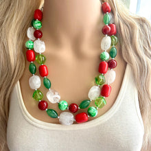 Load image into Gallery viewer, Christmas Candy Necklace, Red Green & White stripe Holiday Jewelry, Christmas Jewelry, Beaded Gift Christmas Present