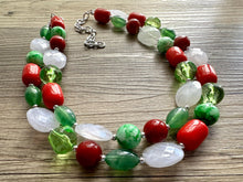 Load image into Gallery viewer, Christmas Candy Necklace, Red Green & White stripe Holiday Jewelry, Christmas Jewelry, Beaded Gift Christmas Present