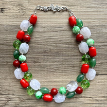 Load image into Gallery viewer, Christmas Candy Necklace, Red Green & White stripe Holiday Jewelry, Christmas Jewelry, Beaded Gift Christmas Present