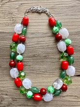Load image into Gallery viewer, Christmas Candy Necklace, Red Green & White stripe Holiday Jewelry, Christmas Jewelry, Beaded Gift Christmas Present