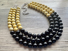 Load image into Gallery viewer, Bubble bee Yellow & Black Statement Necklace, chunky bib beaded jewelry, Summer jewelry, black necklace, beaded acrylic jewelry bumblebee