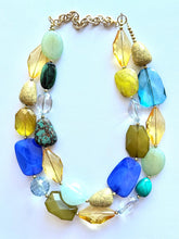 Load image into Gallery viewer, Weekend Seascape Necklace, Blue & Green Chunky Statement resin mint beaded necklace jewelry, multi color strand bib chunky periwinkle