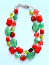 Load image into Gallery viewer, Christmas earrings & necklace Red Silver Green Holiday Jewelry, Christmas stocking stuffer, Red Green Gift Christmas Present December beaded