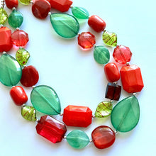 Load image into Gallery viewer, Christmas earrings & necklace Red Silver Green Holiday Jewelry, Christmas stocking stuffer, Red Green Gift Christmas Present December beaded
