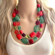 Load image into Gallery viewer, Christmas earrings & necklace Red Silver Green Holiday Jewelry, Christmas stocking stuffer, Red Green Gift Christmas Present December beaded
