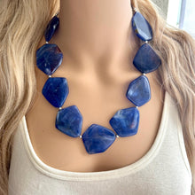 Load image into Gallery viewer, Royal Blue Chunky Statement Necklace, Big beaded jewelry, Single Strand bib Statement, bridal bridesmaid wedding silver earrings