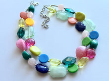 Load image into Gallery viewer, Rainbow Sunday Beaded 2 Strand Necklace, Colorful Jewelry, Chunky statement necklace, rainbow baby confetti yellow blue green orange coral