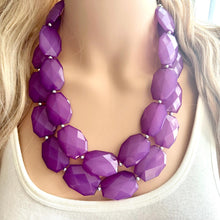 Load image into Gallery viewer, Royal Purple Chunky Statement Necklace, Big beaded jewelry, Double Strand Statement Necklace, Bib necklace, bridesmaid wedding earrings