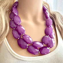Load image into Gallery viewer, Royal Purple Chunky Statement Necklace, Big beaded jewelry, Double Strand Statement Necklace, Bib necklace, bridesmaid wedding earrings