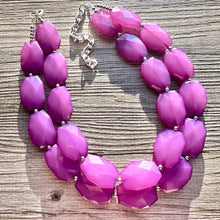 Load image into Gallery viewer, Royal Purple Chunky Statement Necklace, Big beaded jewelry, Double Strand Statement Necklace, Bib necklace, bridesmaid wedding earrings
