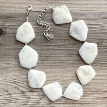Load image into Gallery viewer, Cream Chunky Statement Necklace, Big beaded jewelry, Single Strand bib bridal bridesmaid wedding silver earrings off white eggshell
