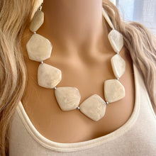 Load image into Gallery viewer, Cream Chunky Statement Necklace, Big beaded jewelry, Single Strand bib bridal bridesmaid wedding silver earrings off white eggshell