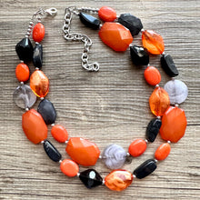 Load image into Gallery viewer, October Nights Necklace, 2 Layer Statement Jewelry, Orange Statement Halloween, earrings Wedding Bridesmaid Jewelry, pumpkin beaded