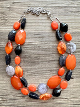 Load image into Gallery viewer, October Nights Necklace, 2 Layer Statement Jewelry, Orange Statement Halloween, earrings Wedding Bridesmaid Jewelry, pumpkin beaded