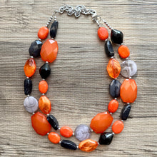 Load image into Gallery viewer, October Nights Necklace, 2 Layer Statement Jewelry, Orange Statement Halloween, earrings Wedding Bridesmaid Jewelry, pumpkin beaded