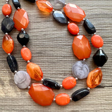 Load image into Gallery viewer, October Nights Necklace, 2 Layer Statement Jewelry, Orange Statement Halloween, earrings Wedding Bridesmaid Jewelry, pumpkin beaded