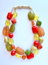 Load image into Gallery viewer, Pumpkin Patch Statement Necklace, chunky bib beaded jewelry, Halloween jewelry fall rust orange yellow necklace, beaded acrylic jewelry