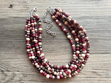 Load image into Gallery viewer, Maroon White Orange Double Strand Necklace, Virginia Jewelry, Chunky statement Blacksburg, maroon and orange necklace, orange white