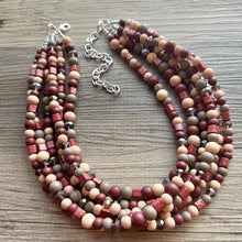 Load image into Gallery viewer, Maroon White Orange Double Strand Necklace, Virginia Jewelry, Chunky statement Blacksburg, maroon and orange necklace, orange white