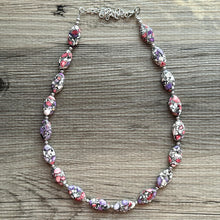 Load image into Gallery viewer, Cobblestone Midnight Beaded Necklace, 1 strand Chunky statement necklace, big beaded necklace jewelry, purple white black coral pink red