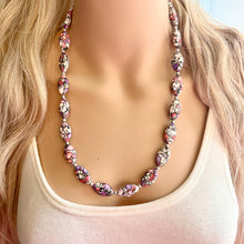 Load image into Gallery viewer, Cobblestone Midnight Beaded Necklace, 1 strand Chunky statement necklace, big beaded necklace jewelry, purple white black coral pink red