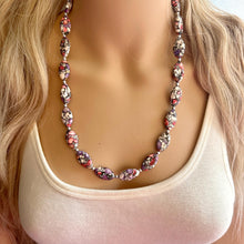 Load image into Gallery viewer, Cobblestone Midnight Beaded Necklace, 1 strand Chunky statement necklace, big beaded necklace jewelry, purple white black coral pink red