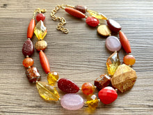 Load image into Gallery viewer, Fall Colors chunky necklace, brown beaded jewelry, resin beaded Mocha necklace, yellow beaded maroon cinnamon orange red champagne