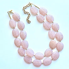 Load image into Gallery viewer, Neutral Gold Chunky Statement Necklace, multi Strand Beaded Jewelry Champagne gray glass jewelry, 2 strand chunky bib crackle fall necklace