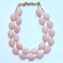 Load image into Gallery viewer, Neutral Gold Chunky Statement Necklace, multi Strand Beaded Jewelry Champagne gray glass jewelry, 2 strand chunky bib crackle fall necklace