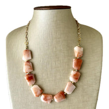 Load image into Gallery viewer, Masai Mara chunky necklace, Wanderlust Collection beaded jewelry, resin beaded Ombré necklace, tan champagne coral peach