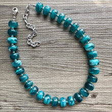 Load image into Gallery viewer, Emerald Candy Statement Necklace, resin chunky multi-strand jewelry, deep royal green necklace, single strand silver necklace thick layering