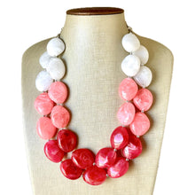 Load image into Gallery viewer, Plus Size Pink Ombre Necklace, Extra Long necklace, blush pink necklace, pink and white necklace, pink jewelry, beaded pink necklace magenta