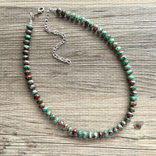 Load image into Gallery viewer, Watermelon Gemstone Necklace, Red Pink & Green Chunky Statement Necklace, single strand beaded necklace jewelry, multi color bib gem