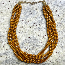 Load image into Gallery viewer, Wood Braided 6 Strand Statement Necklace, beaded brown jewelry, vintage bridesmaid wedding bridal chunky bib collar