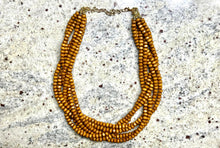 Load image into Gallery viewer, Wood Braided 6 Strand Statement Necklace, beaded brown jewelry, vintage bridesmaid wedding bridal chunky bib collar